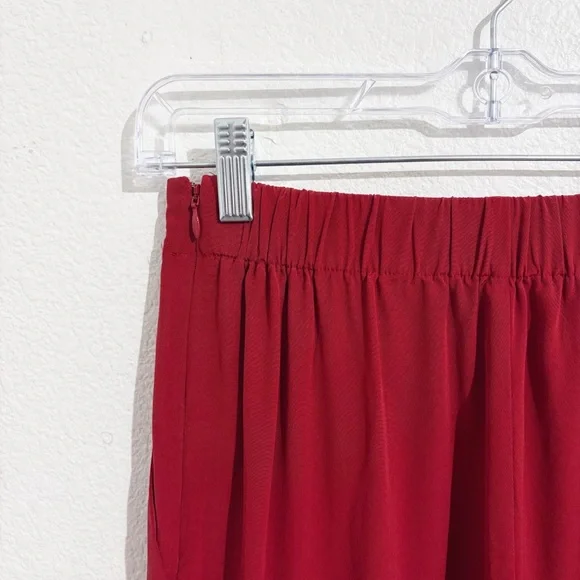 Cuyana Silk High Rise Pleated Wide-Leg Trouser Pant in Poppy Red - Picture 6 of 8